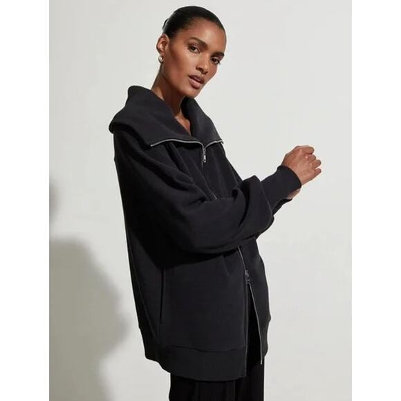 Varley Ells Jacket Ribbed Ottoman Long Balloon Sleeve Oversized Sweatshirt Black - Picture 16 of 16